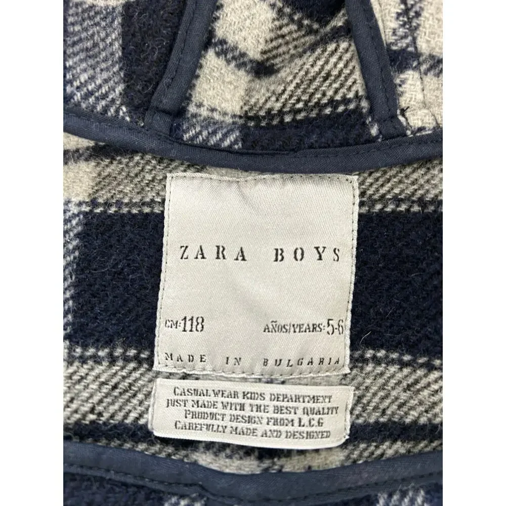 Zara Kids Navy Blue Wool Blend Coat Hooded Jacket Size 5-6 Years